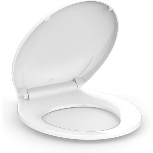 TROPOW Toilet Seat Round Soft Close 17'', Round Toilet Lid Slow Close Quiet No, Installation & Releaseļ¼ PP Clean&Install, Comfortable Ergonomic Design, Plastic