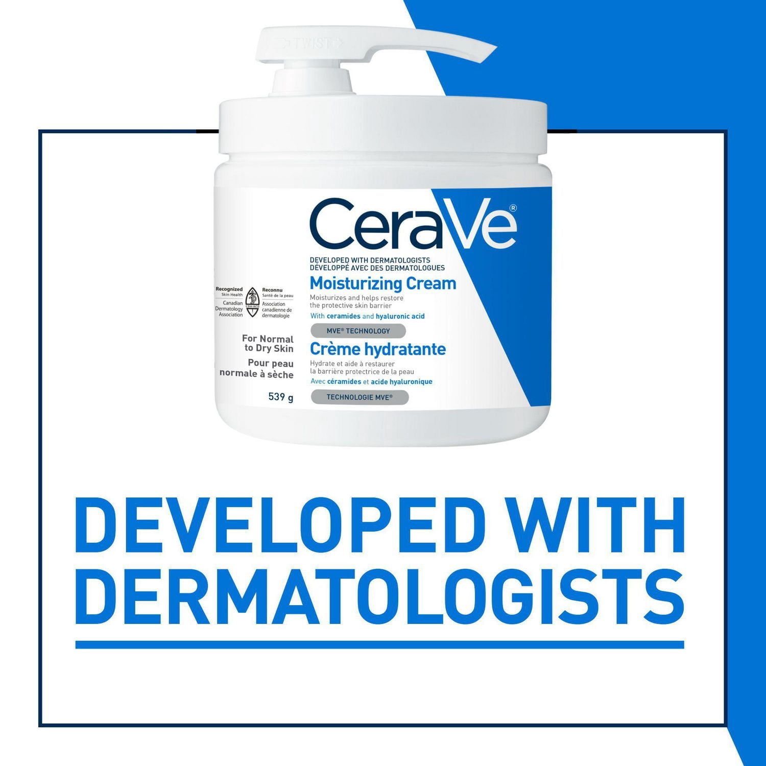 CeraVe Crème Hydratante, Crème Riche pour Visage et Corps avec Céramides pour Peau Sèche, 539 g