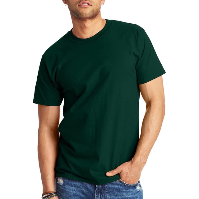 Hanes Mens Beefy-T Classic Crewneck Cotton Tee, S, Deep Forest