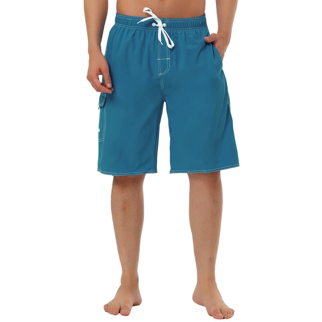 INSPIRE CHIC Men's Solid Board Shorts Quick Dry Swim Trunks with Elastic Waist & Drawstring 32 Blue