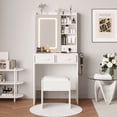 thumbnail image 2 of BeesClover Makeup Vanity Desk with Lights and Mirror - Vanity Table with Charging Station, Power Outlets & USB Ports, Includes Stool, 5 Drawers and Shelves, 2 of 7