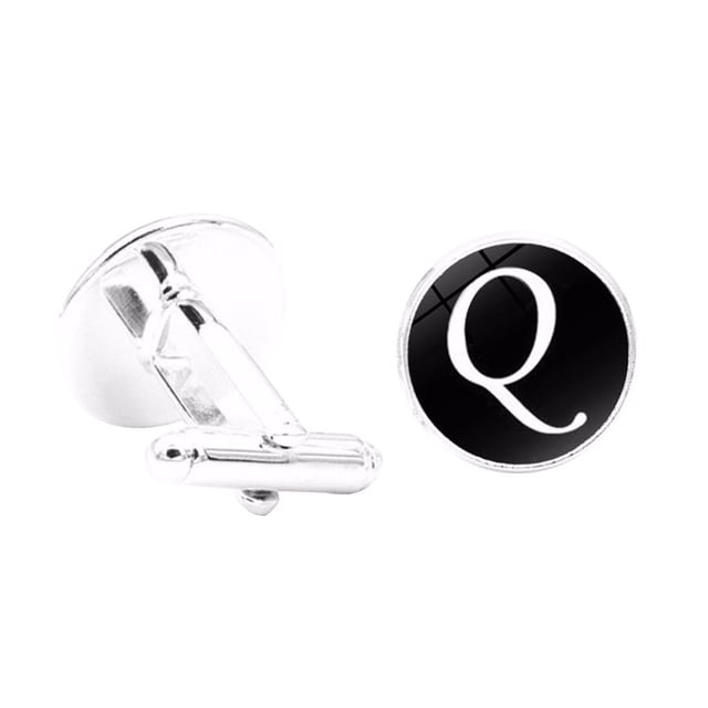 pitrice 1 Pair Men's Letter Cufflink Wedding Formal Initial Alphabet Stainless Steel Cufflink, Letter Q