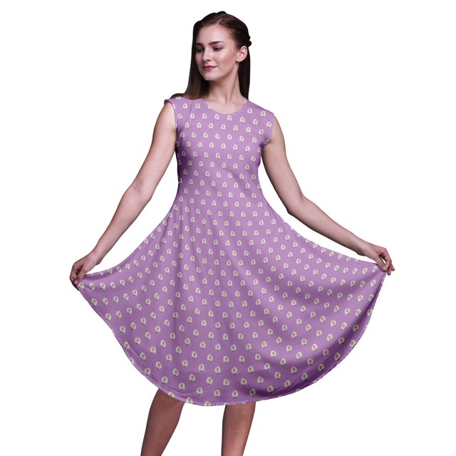 Bimba Robe d'Été Sans Manches à Col Rond pour Femmes, Imprimée Florale Rose Violette, Tenue Décontractée - XX-Grand