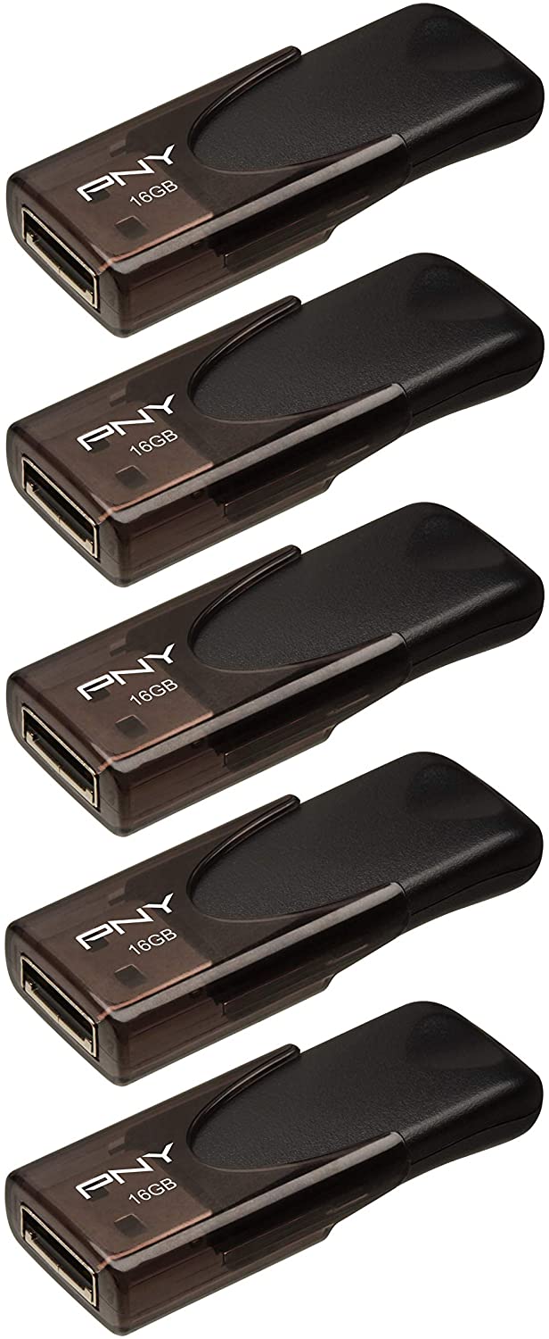 PNY Clé USB 16 Go Attachée 4 USB 2.0 - Lot de 5 - Noir (P-FD16GX5ATT4-EF)