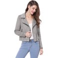 thumbnail image 3 of INSPIRE CHIC Veste Moto de Motard pour Femmes Courte en Faux Suède Doux à Fermeture Éclair, 3 of 6