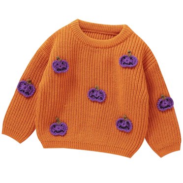 Besolor Toddler Boys Girls Sweaters Halloween Cute Pumpkin Long Sleeve Crewneck Tops Baby Fall Winter Knitwear