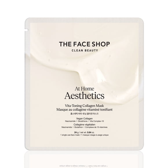 THE FACE SHOP At Home Aesthetics Vita Toning Vegan Collagen Mask, Korean Hydrogel Mask with Vitamin C, Niacinamide, and Hyaluronic Acid for Uneven Skin Tone, Dark Spots, Moisturizing