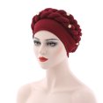 thumbnail image 1 of Fashion Women Beading Braid Hat Muslim Ruffle Cancer Wrap Cap Sleep Caps Satin Lined Hair Bonnets, 1 of 2