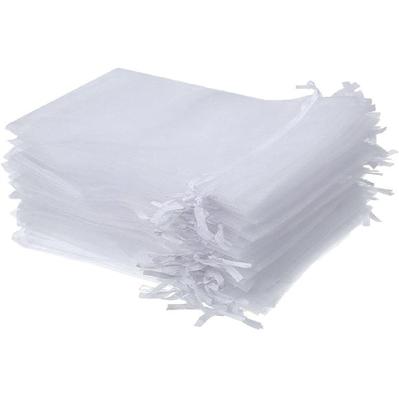 100 PCS 4x6 Inches Drawstring Organza Bag White Jewelry Pouches Baby Shower Party Wedding Favor Bags (White 100 pcs, 4x6")