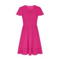 thumbnail image 4 of Penkiiy Robe Courte d'Été pour Femme à Col Rond, Décontractée, Smockée, Manches Bouffantes, Mignonne, avec Poches, G Rose Vif, 4 of 6