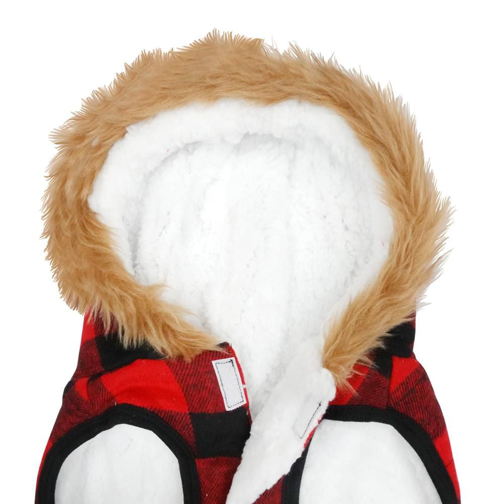 Holiday Time Vêtements pour chiens: Veste à capuche pour l'automne et l'hiver, tissu écossais rouge et noir, taille XS-XL