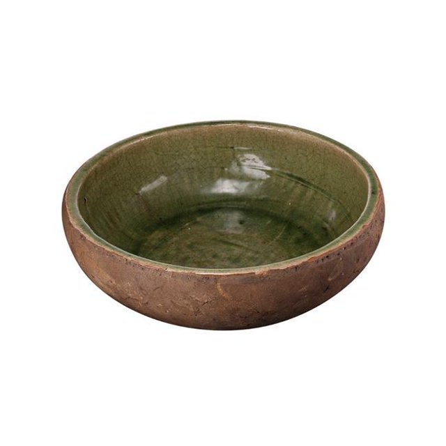 Benzara BM181046 Round Shaped Two-Tone Ceramic Serving Dish, Green & Brown