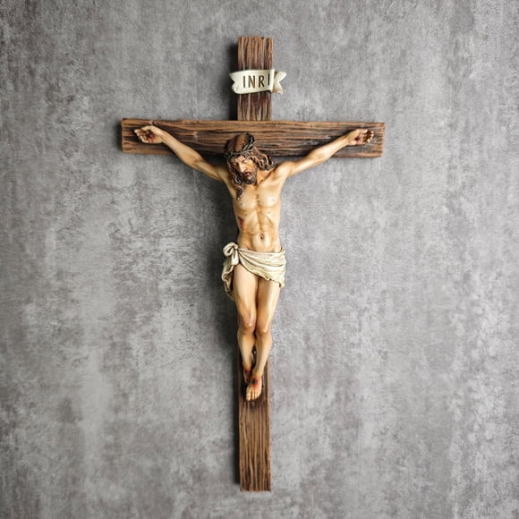 Desktop Ornament for Home Décor — Catholic Crucifix Wall Decoration with Inspirational Design for Indoor Use Resin Material Versatile Display for Living Room Bedroom or Entry