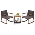 thumbnail image 2 of Costway 3 PCS Patio Rattan Rocking Chair Bistro Set Armrest Cushion Table with Storage Shelf Grey, 2 of 10