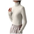 thumbnail image 1 of AherBiu Womens Tops Long Sleeve Ribbed Knitted Stretchy Slim Fitted Basic Tee Tops High Neck Warm Undershirts, 1 of 5