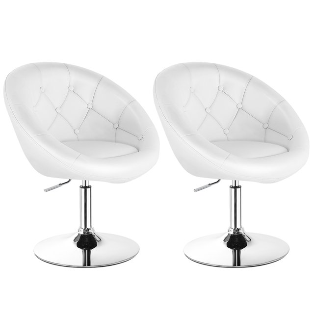 Patiojoy Ensemble de 2 Tabourets de Bar Pivotants Modernes Hauteur Réglable Dossier Rond Capitonné Chaise d'Appoint Blanc