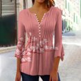 thumbnail image 2 of IROINID On Sale Plus Size Shirts for Women Crew Neck Long Sleeve Comfortable Trumpet Printed Buttoned Basic Ruched Tops Pleated T-shirts Blouses,Watermelon Red, 2 of 5