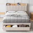 thumbnail image 1 of GloryStar Upholstered Bed Frame with Storage Headboard,Platform Bed Frame with Storage Drawers, Charging Station，Noise-Free, No Box Spring Needed, Easy Assembly, 1 of 8