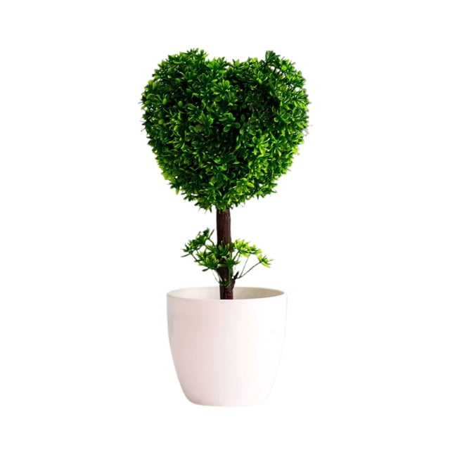 LUXLEVO Heart Shaped Bonsai Mini Potted For Home Desk White Small Ornamental Tabletop Flowers Centerpiece