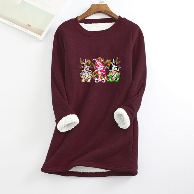Hauts pour Femmes Col Rond Poche Épaissie Peluche Chaude Manches Longues Hauts Chandails en Molleton en Liquidation