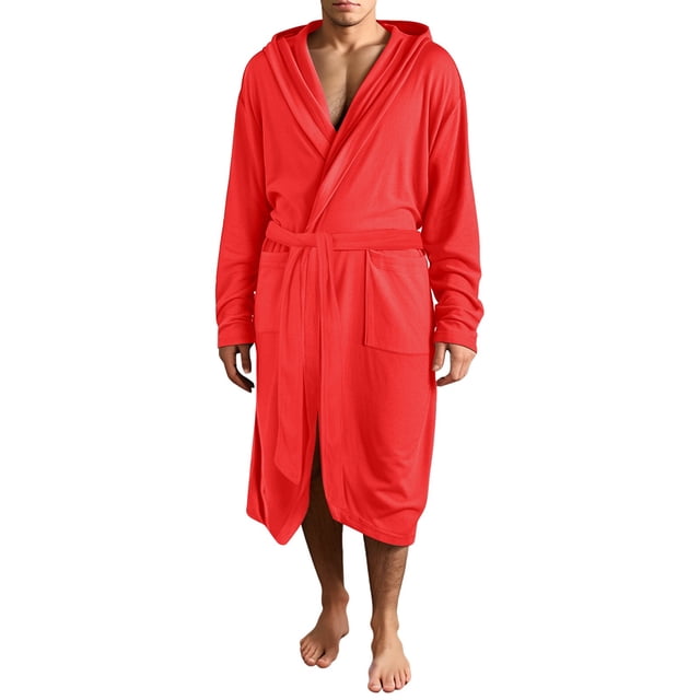 Ccpelsie Mens Robe Lightweight Soft Bathrobe Sleepwear Spring Fall Winter Mens Warm Loungewear with Pockets(A01-Red,S)