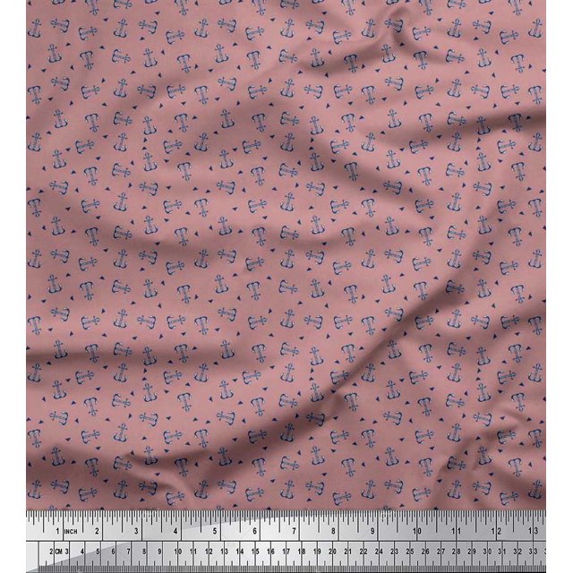 Soimoi Velvet Fabric Triangle & Anchor Hook Nautical Print Fabric by Yard 58 Inch Wide