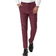 thumbnail image 1 of INSPIRE CHIC Men's Plaid Slim Fit Flat Front Dress Pants with Pockets 38 Burgundy, 1 of 7