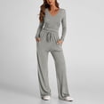 thumbnail image 2 of Diufon Matching Lounge Sets for Women Fall Outfits Long Sleeve V Neck Shirts Wide Leg Drawstring Pants with Pockets, 2 of 9