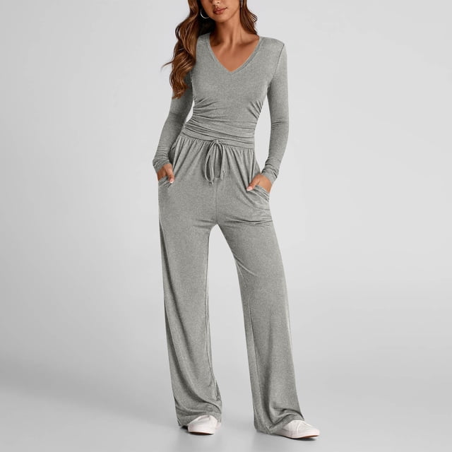 Soki Women's 2 Piece Sets Fall Outfits Long Sleeve Wide Leg Tracksuits Casual Lounge Set Matching Sets