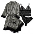 thumbnail image 1 of LSLJS 4PC Women Sexy Garter Lingerie Set Robes Lace Bodysuit Deep-V Neck Underwear, 1 of 2