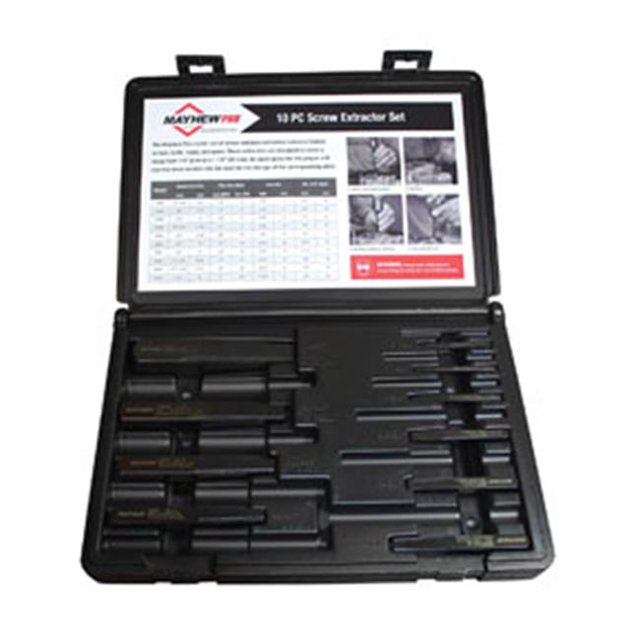 Mayhew Tools MAY-37345 Ensemble d'Extracteur de Vis et de Tuyaux - 10 Pcs Présentées dans un Étui Ouvert Robuste. Cet Outil Automobile Spécialisé Présente des Bords Cannelés pour Enlever les Vis et Tuyaux Abîmés, des Bords en Acier Trempé pour la Durabilité et un Espace Supplémentaire pour les Forets. design Multicolore.
