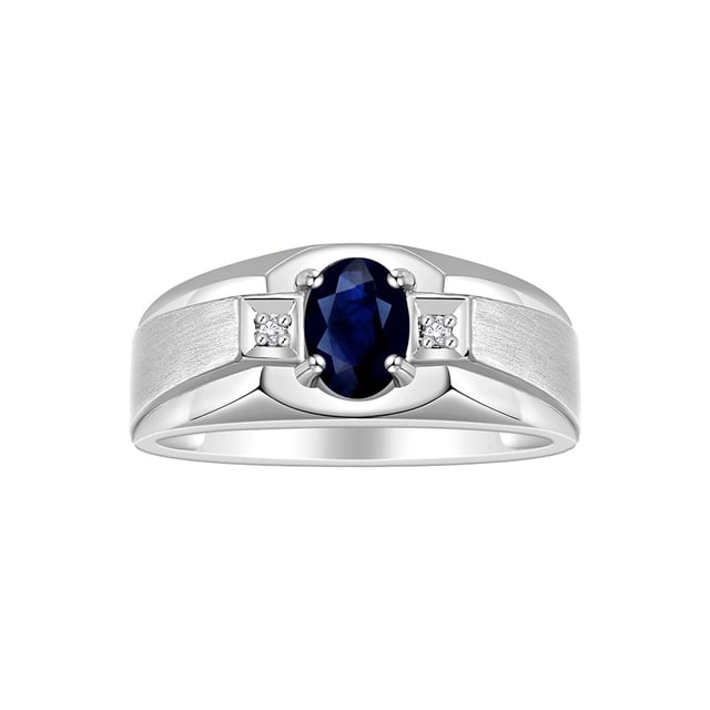 RYLOS Men's Rings Sterling Silver Classic 7X5MM Oval Gemstone & Diamond Ring Sapphire September Birthstone Rings For Men, Silver Rings, Size 8
