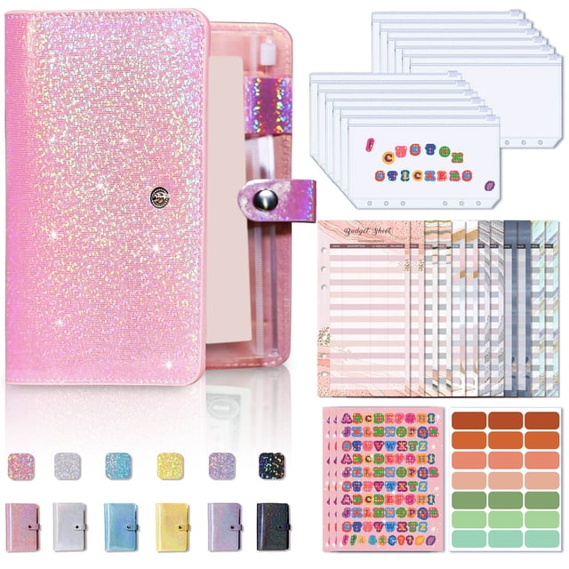 Financial Planner Notebook Undated, ZZkhGO Budget Organizer Ledger for Monthly Weekly Goals, A6 Size Expense Tracker with Pocket for Home Office Small Business, Pink