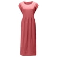 thumbnail image 4 of HKEJIAOI Robes Décontractées pour Femmes Offres Liquidation Cadeau d'Anniversaire Mode pour Femmes Uni Sans Manches à Col Rond Robe Longue Rétro Rouge, 4 of 6