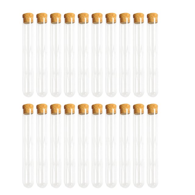 30PCS Clear Test Tubes with Cork Stoppers Plastic Test Bottle Storage Bottle for Scientific Experiments