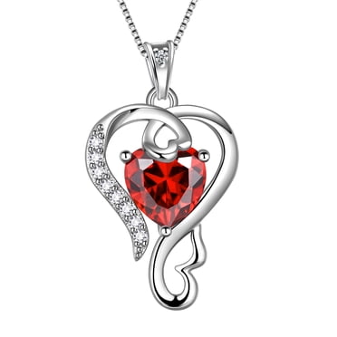 Beautlace Collier Cœur d'Amour en Argent Sterling 925 avec Pendentif Pierre de Naissance de Janvier, Cadeaux de Bijoux pour Femmes et Filles