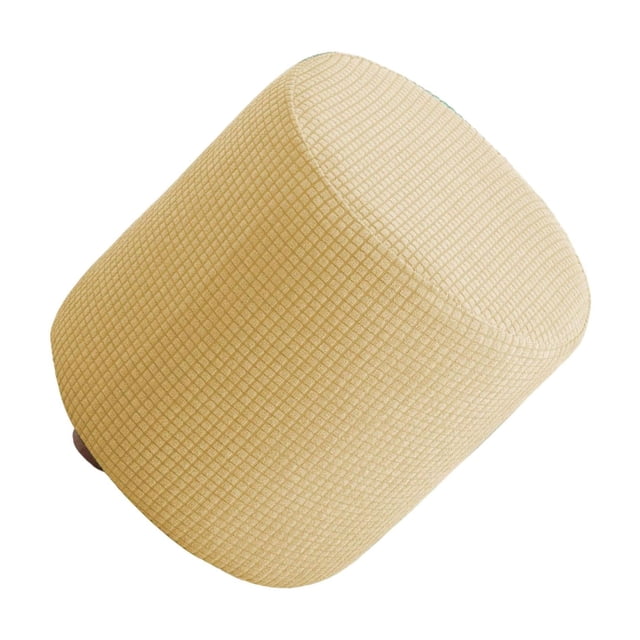 serony Stretchable Footstool Slipcover Footrest Cover Protector with Dark Elastic Green Bottom Beige Round Chair Cover 25-32cm