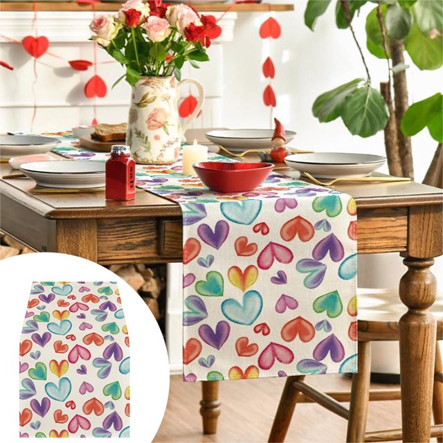 Boovnll Valentines Day Table Runner, 13x71" Valentine's Day Printing Table Runner, Valentines Table Runner for Holiday Kitchen Dining Table, Party Decor, Valentines Day Decorations