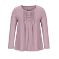 thumbnail image 4 of IROINID Discount Ladies Long Sleeve T Shirts Solid Color Button T-shirt Blouse Round Neck Lounge Tops,Pink, 4 of 8