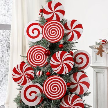 Christmas Decorations Indoor Tree Picks: 8 pcs Large Red White Peppermint Lollipop Christmas Picks for Tree, Cute Candy Picks Ornaments for Xmas Tree Topper Home Office Holiday Party Vase Decor