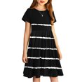thumbnail image 4 of Soldes de Liquidation d'Été Iumwxz Robe Tunique Plissée Robe Ample Ligne A Robes Col Rond Rayé Graphique Robe à Manches Courtes pour Enfants Robes Tendance pour Cadeaux des Fêtes 4-14a, 4 of 7