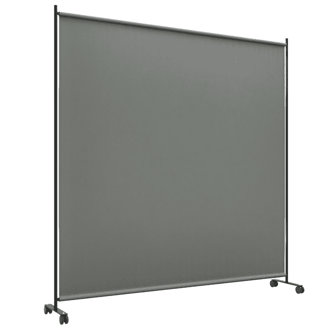 Outsunny Cloison de Séparation avec Roues, Écran d'Intimité Roulant de 6 Pi en Gris Foncé. Cet Écran d'Intimité mobile Présente un Panneau en polyester Supporté par un Cadre en Acier Enduit de Poudre avec des Pieds Larges pour la Stabilité. Équipé de Roues et de Freins pour un Déplacement Facile et un placement Sécurisé, Il Est Conçu pour une Utilisation Extérieure, Offrant Intimité, Cloisonnement et Ombrage. le Fond Surélevé Permet la circulation de l'Air et Réduit le stress du Vent. Dimensions : 72 Pouces de long, 11,8 Pouces de Large et 71