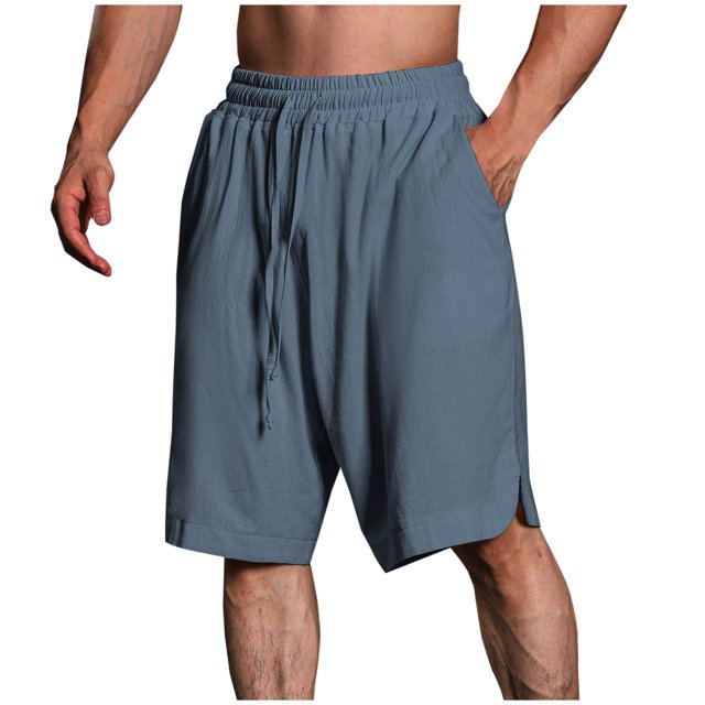 Diufon Men's Athletic Shorts Cotton Linen Drawstring Waisted Outdoor Sport Shorts Spring Summer Shorts with Pockets
