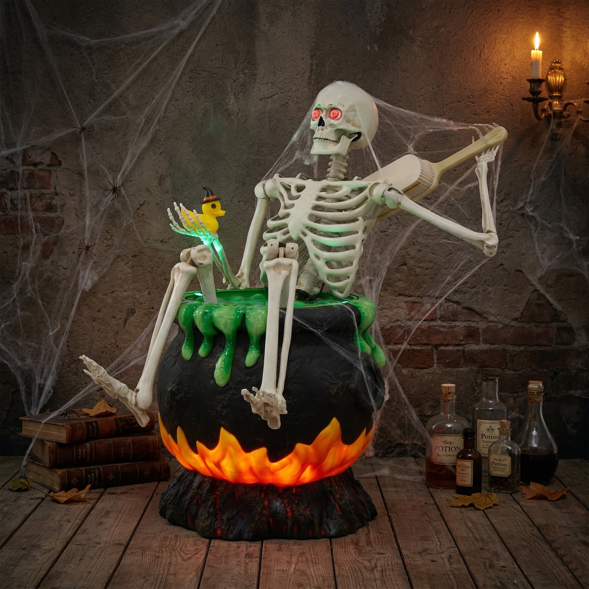 Skeleton Bathing in Cauldron Halloween Animatronics, 43-inches, by Way to Celebrate