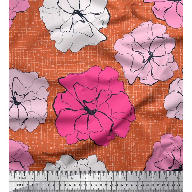 Soimoi polyester Crepe Fabric Carnation Floral Print Fabric by the Yard 52 Inch Wide