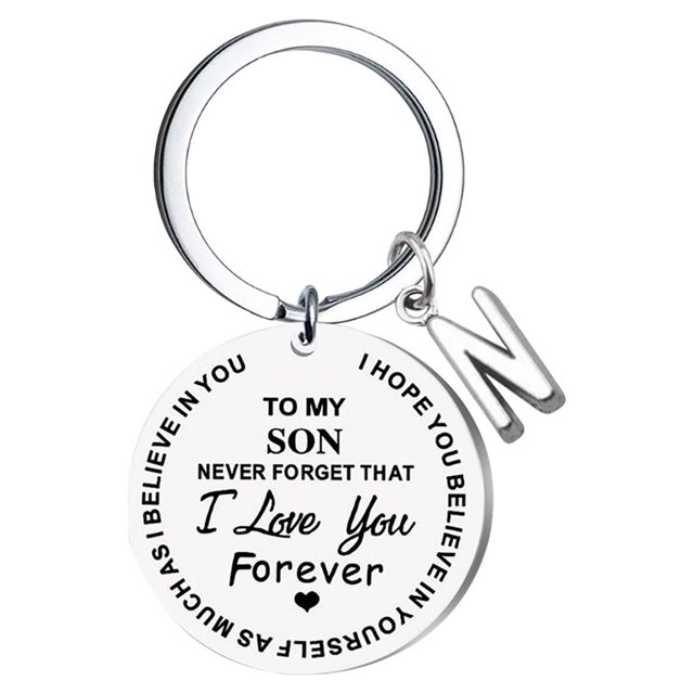 TIMIFIS Key Chain DIY To My SON Stainless Steel Last Name 26 Letter Keychain 2.5cm Valentine'S Day Gift
