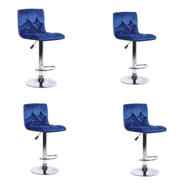 Heavenly Collection Tabourets de bar Réglables en Velours Bleu, Ensemble de 4, avec Quatre Tabourets de bar en Velours Bleu, Dotés de Dos et de Sièges Capitonnés, bases Piédestal Chromées avec Levage au Gaz à Hauteur Réglable, Pivotement à 360° et Repose-Pieds, Convenant aux Sièges de Cuisine et de Salle à Manger Ou comme Tabourets d'Espace de Travail Élégants.