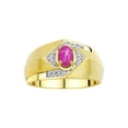 thumbnail image 1 of RYLOS Mens Rings Yellow Gold Plated Silver Ring 6X4MM Oval Shape Gemstone & Diamond Ring Star Ruby July Birthstone Rings For Man Silver Rings, Size 11, 1 of 7