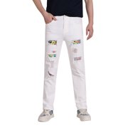 Men's Jeans Men's Ripped Stretch Slim Fit Straight Leg Jeans Casual Denim Pants for Everyday Wear Jeans De Travail Homme White 33