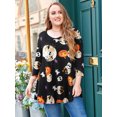 thumbnail image 3 of LARACE Halloween T-Shirts à Manches 3/4 pour Femmes Col Rond Crochet Amples Décontractés Chemises Blouses Hauts Flower42 1X, 3 of 5